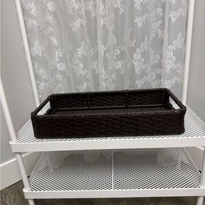 Brown Rattan Storage / Serving Tray With Built In Handles | Woven Lightweight
